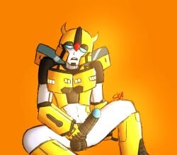 1boy 2d 2d_(artwork) autobot big_cock big_dick big_penis bumblebee_(transformers) chromexorannex cybertronian femboy jerking male male_only masturbating masturbation moaning ourobouro penis robot solo thighs transformers