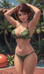 1girls ai_generated armpits aunt aunt_cass barely_clothed big_breasts big_hero_6 bikini bikini_bottom bikini_top breasts brown_hair cass_hamada cleavage clothing facing_viewer female female_focus female_only legs_together light_smile looking_at_viewer marvel marvel_comics milf mommy navel outdoors poolside pose posing sensual sexy_armpits skindentation smile solo solo_female swimming_pool swimsuit swimwear underwear underwear_only