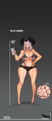 5_fingers 5_toes augmentation bare_midriff black_hat black_headwear bra cowboy_hat curvy deltoids egg_cell eyes_visible_through_hair female fit_female front_view full_body gradient_background grey_background hand_on_hip hat headwear height_chart highleg highleg_panties holding_object holding_smartphone hourglass_figure human large_breasts legs light_purple_hair linea_alba long_legs looking_away measurements midriff navel navel_line ovum platinum1945 pre-transformation shorts skinny tall_female thick_thighs thigh_gap thong transformation tsurime underboob vertical_navel wide_hips