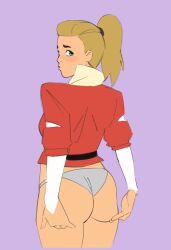 1girls 2020s 2023 2d 2d_(artwork) 2d_animation adora animated ass ass_shake back_view biconti blonde_hair blue_eyes bouncing_ass female female_only grey_panties hands_on_ass hands_on_own_ass human jacket jiggle jiggling jiggling_ass large_ass light-skinned_female light_skin long_hair looking_at_viewer looking_back loop no_sound panties ponytail presenting presenting_hindquarters puckered_lips purple_background red_jacket shaking_ass shaking_butt she-ra_and_the_princesses_of_power shirt simple_background solo solo_female standing tagme thick_thighs twerking video white_shirt