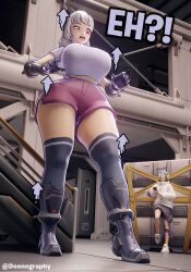 2girls bigger_female breast_expansion breasts_bigger_than_head confused doonography female female_only fortnite giantess growing growth huge_breasts larger_female lexa_(fortnite) surprised thick_thighs yuki_(fortnite)