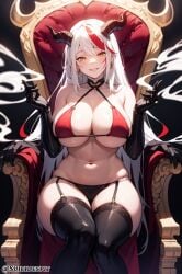 1girls 2023 aegir_(azur_lane) ai_generated anime_nose azur_lane bra cleavage clothed_female female female_only garter_straps gloves horned_female horned_humanoid horns large_breasts legwear long_hair looking_at_viewer midriff navel panties solo stockings suicidespit thick_thighs thighs underwear white_hair wide_hips yellow_eyes