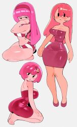 adventure_time ass cartoon_network cleavage dress earrings female hairband highlights_(coloring) hourglass_figure long_hair multiple_girls pink_hair princess_bubblegum short_hair swimsuit swimwear tagme tight_clothing wamudraws