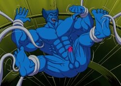 anthro anus beast_(x-men) blue_body blue_fur blue_hair blue_penis blue_skinned_male bondage colored foot_fetish furry galen hank_mccoy male_feet male_only marvel muscular mutant nude penis solo solo_male tickle_torture tickling tickling_armpits tickling_feet tickling_machine x-men