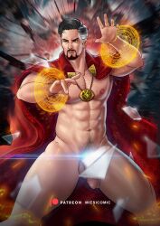 1boy bara censored chest_hair doctor_strange human human_only magic marvel marvel_cinematic_universe miesicomic muscular nude patreon patreon_username pinup stephen_strange yaoi