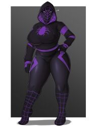 angela_iglesias big_breasts big_thighs black_clothing breasts curvy curvy_body curvy_female curvy_figure curvy_hips escriba hand_on_hip hands_on_hips heart hood hoodie marvel marvel_comics mask masked masked_female nipple_bulge oc original original_character purple_clothing skin_tight skintight smiling_at_viewer solo solo_female spider-man:_across_the_spider-verse spider-man:_into_the_spider-verse superheroine thick_thighs thighs voluptuous voluptuous_female