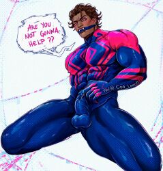 1boy boner cod_leech erection latino looking_at_viewer male male_focus male_only marvel marvel_comics miguel_o'hara muscle muscles muscular muscular_male penis penis_bulge precum solo solo_male spider-man spider-man:_across_the_spider-verse spider-man:_into_the_spider-verse spider-man_(series) spider-man_2099 superhero