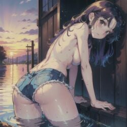 ai_generated ass breasts jean_shorts katsuprime misato_katsuragi neon_genesis_evangelion stable_diffusion wet