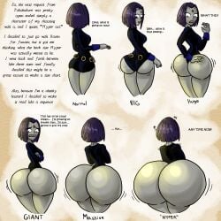 1girls ass_chart ass_expansion belt big_ass bottom_heavy dat_ass dc dc_comics english_text female female_only giant_ass golseum huge_ass hyper_ass large_ass leotard massive_ass purple_hair rachel_roth raven_(dc) sequence short_hair size_chart solo teen_titans text thick_thighs