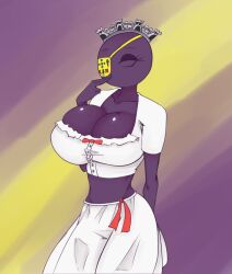 1girls big_breasts clothing countryhumans countryhumans_girl crown dress eyebrows female female_only no_pupils palmela_(countryhumans) portugal purple_body purple_skin redcosmos simple_background skirt