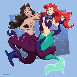 2girls ariel ariel_(the_little_mermaid) berryvapor brown_hair disney disney_princess disney_villains dubious_consent forced forced_yuri lesbian lesbian_sex light-skinned_female light_skin long_hair mermaid mermaid_tail multiple_girls nude red_hair scared scylla tentacle tentacle_penetration tentacle_sex the_little_mermaid the_little_mermaid_(1989_film) topless ursula ursula_(the_little_mermaid) vanessa_(the_little_mermaid) yuri