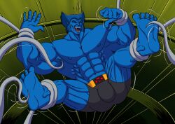 anthro beast_(x-men) blue_body blue_fur blue_hair blue_skinned_male bulge colored cosquillas foot_fetish furry galen hank_mccoy male_feet male_only marvel muscular_male solo solo_male tickle_torture tickling tickling_armpits tickling_feet tickling_machine