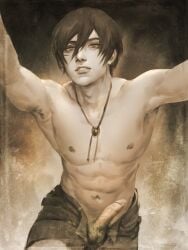 1boy attack_on_titan bolo_tie circumcised circumcision_scar genderswap_(ftm) genitals male male_only mikasa_ackerman neight penis rule_63 scar scar_on_face shingeki_no_kyojin shirtless solo