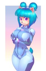 anthro anthro_only big_breasts blue_hair breasts crash_(series) crash_bandicoot_(series) female furry furry_female furry_only megumi_bandicoot nitro nitro_squad smile solo suit tagme tail thick_thighs