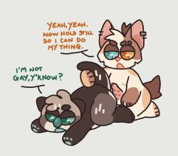 2boys anthro barbed_penis cute feline furry furry_only gay imminent_sex mustelid otter pjpaws raised_tail text