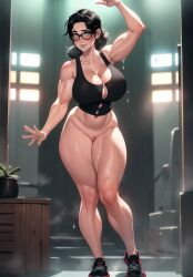 ai_generated big_breasts bottomless cixf full_body huge_breasts looking_at_viewer miss_pauling smiling sports_bra sports_shoes team_fortress_2 tf2 thick_thighs