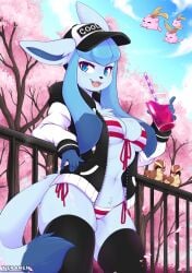 anthro bikini blue_eyes blue_fur blue_hair furry glaceon legwear pokemon pokemon_(species) teranen