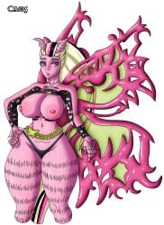 big_boobs big_breasts blonde_hair bonita_femur_(monster_high) caosenriqueart female monster_girl monster_high nipples pink_body solo violet_eyes