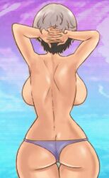 1girls arms_behind_head ass backboob big_breasts breasts female female_only matimatiz_nsfw panties rear_view short_hair solo solo_female uzaki-chan_wa_asobitai! uzaki_hana