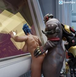 3d ambiguous_penetration anal dark-skinned_male dark_skin doomfist female hands_on_ass interracial junker_queen junkqueensimp overwatch overwatch_2 presenting_ass