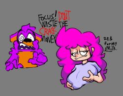 anthropomorphic big_boobs big_breasts cat clothed clothed_female crack_cocaine doodle fern_garfield_(the_average_of_home) funny funny_face gray_background lmfao meme original_character original_characters pink_hair shitpost shocked smirking_at_viewer smug_face susie_pufferson_(the_average_of_home) tagme talking_to_viewer the_average_of_home unknown