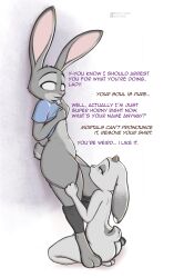 2023 absurd_res against_surface ambiguous_gender anthro belize blush blush_lines clothed clothing clothing_lift dialogue digital_media_(artwork) disney duo english_text female finger_to_mouth fluffytuft fur green_eyes grey_body grey_fur hi_res horn imminent_sex judy_hopps kneeling lagomorph leporid mammal nude panties panties_down partially_clothed rabbit scut_tail shirt shirt_lift short_tail signature simple_background standing tail text topwear underwear underwear_down undressing_another zootopia