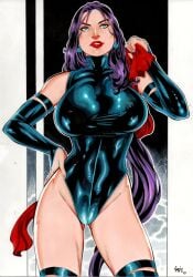 1girls 2023 betsy_braddock curvy_body curvy_female curvy_figure ed_benes_studio elbow_gloves elizabeth_braddock fingerless_elbow_gloves hi_res huge_breasts latex_elbow_gloves latex_leotard long_hair marvel marvel_comics psylocke purple_hair seductive_smile solo_female solo_focus superheroine vagner_fernandes very_long_hair x-men