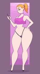 adult_swim female_only mobile_phone panties ponytail purple_choker purple_hairband purple_top rick_and_morty shiny_skin strawberry_blonde_hair summer_smith thick_thighs thong wide_hips zetaskully