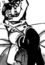 1boy 1boy1girl 1girls black_and_white blush blushing_male breast_smother crossed_legs cum cum_on_leg cum_on_legs cum_on_legwear cum_on_lower_body cum_on_thighs female happy_male mosbles outercourse setena_(mosbles7) sketch sumata sumata_cafe thick_thighs thigh_highs thigh_sex thighhighs