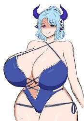 big_breasts blue_hair breasts horns huge_breasts indie_virtual_youtuber large_breasts massive_breasts miilkywayz momiji_(artist) skimpy_clothes virtual_youtuber