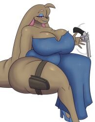 big_ass big_breasts breasts bubble_butt chubby dewwydarts dewwydartz dress furry gun huge_ass lipstick lucy(dewwydartz) rabbit revolver thick_thighs wide_hips