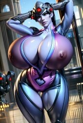 ai_generated armpits bodysuit huge_breasts overwatch rattew1 stable_diffusion wide_hips widowmaker