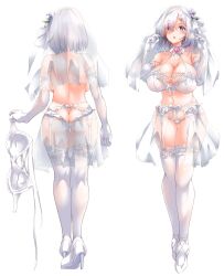 1girls alternate_costume ass blue_eyes bra bra_removed breasts bridal_lingerie bridal_veil bride elbow_gloves female garter_belt gloves hair_ornament hair_over_one_eye hairclip hamakaze_(kantai_collection) heart-shaped_lock high_heels highres huge_breasts kantai_collection lingerie multiple_views panties pulumelo short_hair showgirl_skirt strappy_heels thighhighs underwear underwear_only veil wedding_lingerie white_bra white_footwear white_gloves white_hair white_panties white_thighhighs