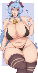 1girls alternate_breast_size bikini blue_hair breasts female full_figured ganyu_(genshin_impact) genshin_impact horns huge_breasts large_breasts light-skinned_female long_hair purple_eyes spookiebuni thick_lips thick_thighs thighhighs venus_body voluptuous wide_hips