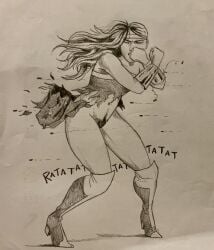 accidental_circumstance accidental_exposure assisted_exposure boots bottomless bullet bullets bush dc_comics en-pinups exposed_pussy pubes pubes_exposed pubic_hair public_exposure ripped_clothing superheroine torn_clothes unaware wonder_woman wonder_woman_(series)