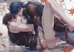 2boys arm_support ass balls_deep bandage bandaged_hand black_hair blade_(honkai:_star_rail) blue_hair blush blushing bottomless butt_crack censored censored_penis clenched_fist crying crying_with_eyes_closed cum cum_drip cum_in_ass cum_inside cum_splatter cumshot dan_heng dominant domination duo duo_focus eyes_closed fully_clothed gay gay_sex genitals hand_on_shoulder heavy_breathing holding_onto_partner honkai:_star_rail human leaf legs long_hair looking_at_another looking_at_partner looking_down looking_pleasured male/male male_only male_penetrating male_penetrating_male maledom males_only malesub minoru_uwutemp missionary_position mouth_open multicolored_hair no_underwear on_top pale-skinned_male pale_skin pants_down partially_clothed penile_penetration penis penis_in_ass pleasure_face side_view sleeveless sleeveless_shirt smirk sweat sweatdrop tank_top tear thighs yaoi