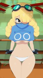 animated aonoexorcist100 bouncing_breasts breasts cameltoe goggles goggles_on_head jet_(lethal_league) lethal_league lethal_league_blaze oppai panties underboob yellow_hair