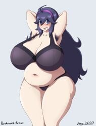 1girls alternate_breast_size armpit_hair arms_behind_head arms_up bbw belly big_breasts blush chonky chubby chubby_female female female_armpit_hair female_only hairy_armpits hex_maniac huge_breasts human keyboard-draws keyboardlewds looking_at_viewer nintendo overweight overweight_female plump pokemon pubic_hair purple_eyes purple_hair purple_pubic_hair solo solo_female thick_thighs venus_body wide_hips