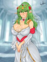 1girls alternate_breast_size alternate_costume bare_shoulders big_breasts breasts bridal_veil bride choker cleavage collarbone dress female female_only fire_emblem fire_emblem_awakening fire_emblem_heroes flower green_eyes green_hair hair_flower huge_breasts indoors kajimateria large_breasts long_hair looking_at_viewer nintendo official_alternate_costume own_hands_together pointy_ears ponytail see-through shoulders smile solo tiki_(adult)_(bridal)_(fire_emblem) tiki_(adult)_(fire_emblem) tiki_(fire_emblem) veil wedding_dress wide_hips