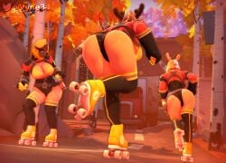 3d 3d_(artwork) ass ass_focus big_ass big_breasts big_butt breasts corset fempyro gas_mask roller_skates source_filmmaker swimsuit swimwear team_fortress_2 thick_ass thick_thighs vyne vyne_(vyne) wide_hips