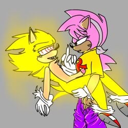 amy_rose annoyed anthro classic_amy_rose cock cock_in_ass dickgirl exposed_torso female fleetway_comics fleetway_super_sonic footwear furry futa_on_male futadom futanari gloves glowing gynomorph handwear humanoid intersex pink_fur red_eyes smirking sonic_(series) yellow_fur