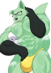 abs anthro bulge bulge_through_clothing doggonut fox furry gay glasses male male_only mint_mobile minty_(mint_mobile) muscle muscles muscular muscular_arms muscular_male pecs size_difference thisishomo