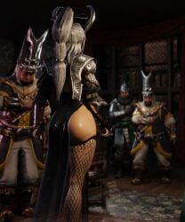 1girls 3d ass ass_focus bowing dat_ass female fishnets from_behind miao_ying pelvic_curtain soboro thick_thighs warhammer_(franchise) warhammer_fantasy white_hair