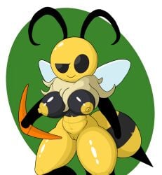 antennae_(anatomy) anthro arthropod arthropod_abdomen bee boomerang breasts bug_fables female fluffy genitals hi_res hymenopteran insect_wings insects moonsprout_games nipples poraka7 pussy solo thick_thighs vi_(bug_fables) wings yellow_body