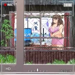 animated big_breasts breasts brown_hair filming hairy hairy_pussy huge_breasts massive_breasts milf nipples pixel_art pubic_hair rain raining recording ryokucha_michi sound spying tagme undressing video voyeur voyeurism webm