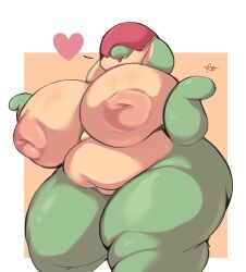 appletun breasts chubby eyes_covered female heart huge_breasts nintendo pokemon stevest58244496 thick_thighs tongue_out video_games wide_hips