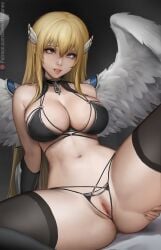 1girls 2023 absurd_res astraea blonde_hair female_only hi_res huge_breasts lingerie long_hair looking_at_viewer meekohopanes sora_no_otoshimono stockings voluptuous voluptuous_female wings