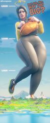 3d ark_(fortnite) black_pants blender concerned d'ark_(fortnite) doonography fortnite fortnite:_battle_royale giantess growth halo hourglass_figure island nervous speech text thick_thighs thighs tight_clothing tight_pants tights wide_hips