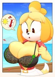 1girls 2023 animal_crossing anthro big_breasts bra breasts canine canine domestic_dog female female_only isabelle_(animal_crossing) nintendo slickehedge sweat url video_games