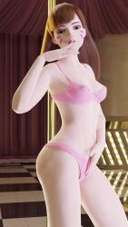 3d breasts brown_eyes brown_hair d.va hana_song lingerie overwatch pale_skin petite pose posing scportins stripper